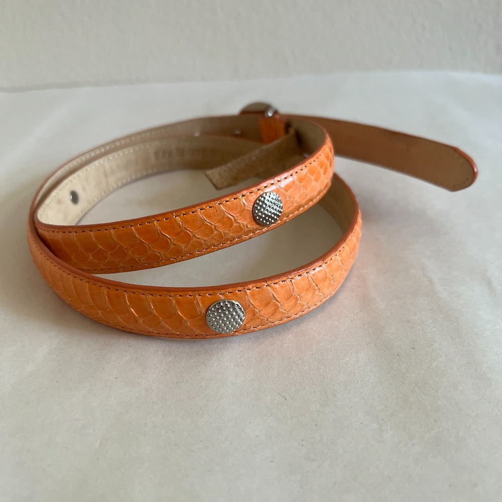 LB Belt Co Snakeskin Golf Belt Womens M Orange Concho Skinny Casual Preppy - Picture 3 of 11